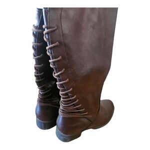 Brown Leather Back Lace-Up Side Zip Tall Knee High Boots ❤️